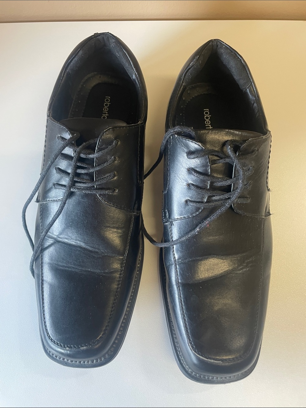 Black Leather Lace-Up Dress Shoes for Men by Robert David 10M